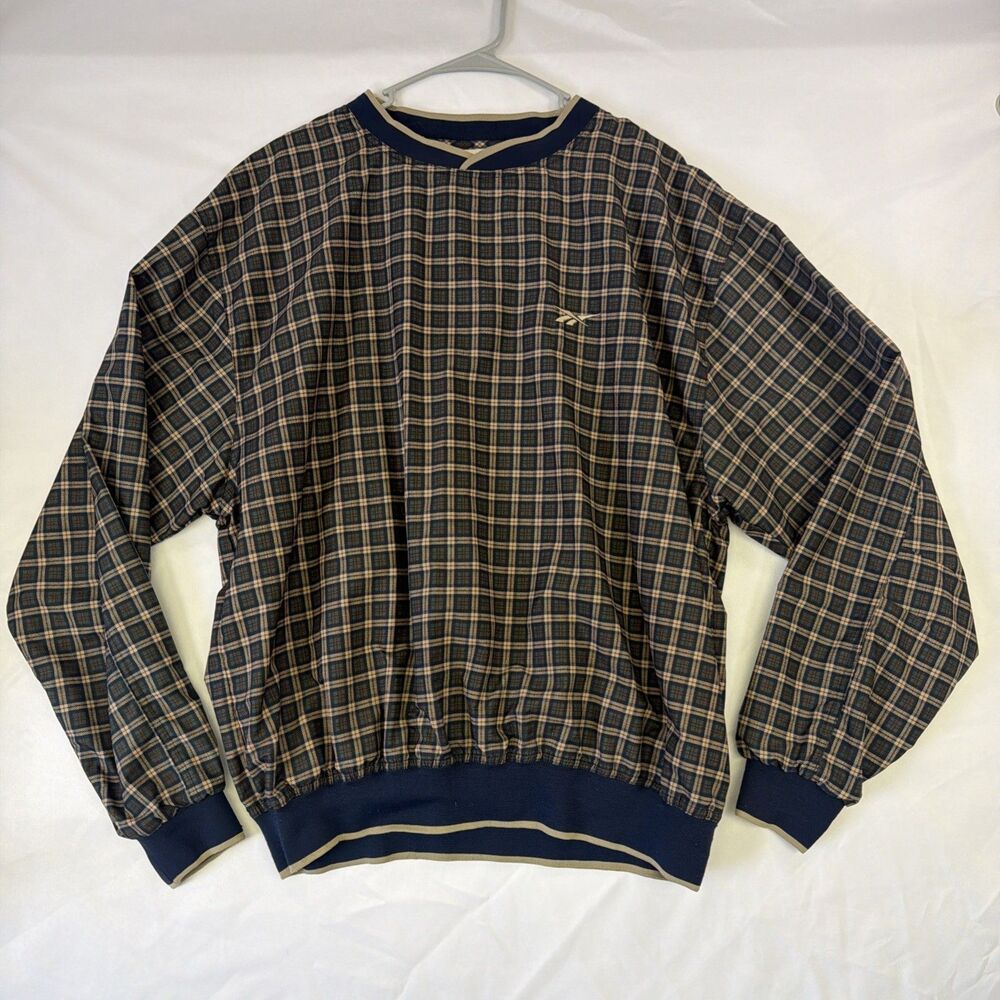 VTG 90s Reebok Golf Plaid Windbreaker Pullover Mens XL Irish Green Crewneck